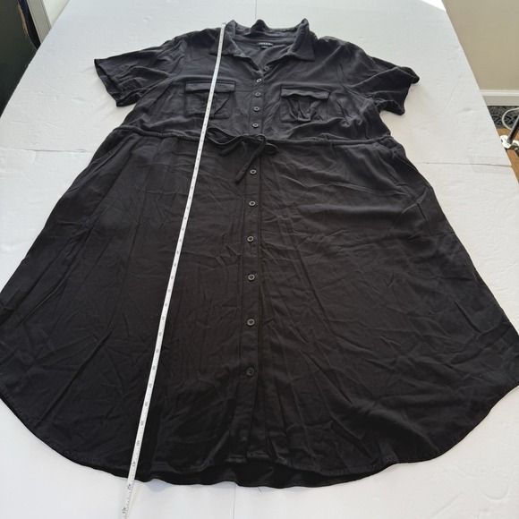 Torrid Black Twill Drawstring Button Up Short Serve Shirt Dress Size 1X Pockets - Picture 9 of 10